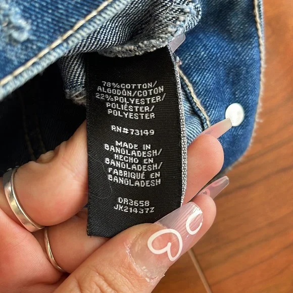 BBJ Total Destruction Oversized Denim Dark Wash Distressed Jean Jacket - Picture 7 of 9